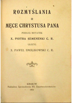 Rozmyslania  o męce chrystusa pana 1931 r.
