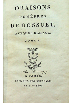 Oraisons Funerbres Tom I 1802 r.