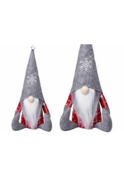 Świąteczny skrzat siwa czapka dzwoneczek 32cm