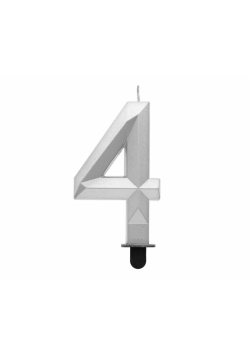 Świeczka cyferka 4 - Diament metalik srebrny 7,6cm
