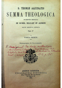 Summa Theologica Tomus Primus 1901 r.