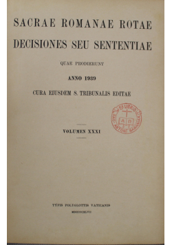 Sacrae Romanae Rotae Decisiones Seu Sententiae Volumen XXXI 1947 r.