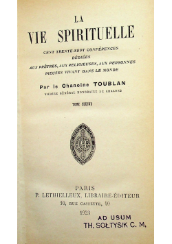 La Vie Spirituelle tom II 1923 r