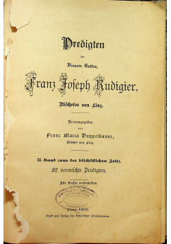 Predigten des deniers bottes Franz Joseph Rudiger 1903 r.