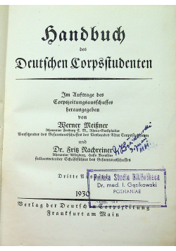 Handbuch des Deutschen Corpsstudenten 1930 r.