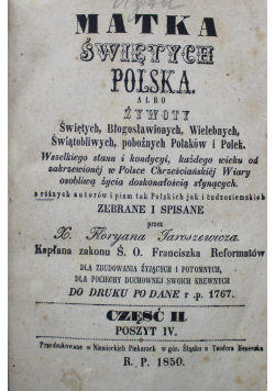 Matka Świętych Polska Część II Poszyt IV  1850 r