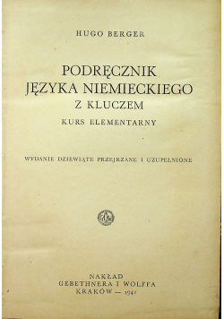 Podręcznik języka niemieckiego z kluczem kurs elementarny 1941 r.