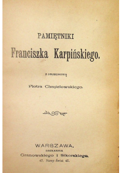 Pamiętniki franciszka karpińskiego 1898 r.