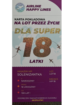 Karnet karta pokładowa 18 urodziny damskie