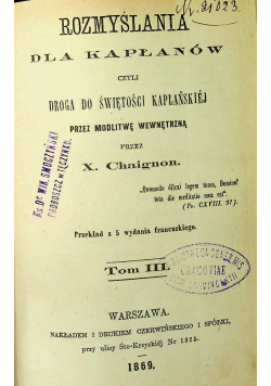 Rozmyślania dla kapłanów tom III 1869 r