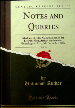 Notes and Queries reprint z 1854 r