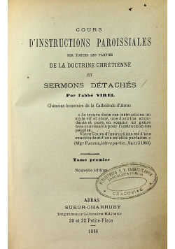 Cours D' Instructions Paroissiales Tome Premier 1886 r.