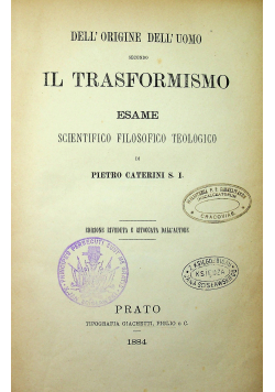 Dell origine dell uomosecondo il tranformismo 1884 r.