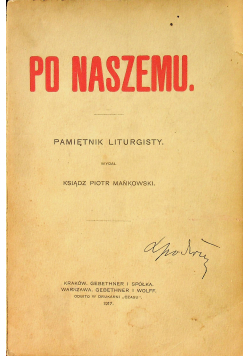 Po naszemu Pamiętnik liturgisty 1917 r.