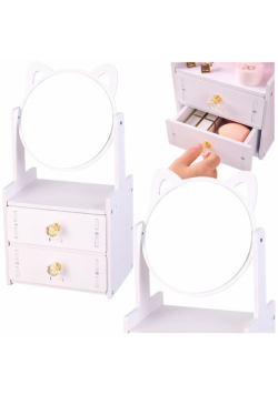 Mini toaletka lusterko do makijażu drewniana biała