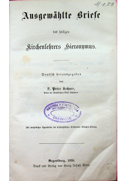 Ausgewahlte briefe des heiligen Kirchenlehrers Hieronymus 1859 r.