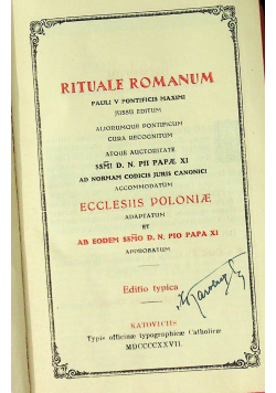 Rituale Romanum Ecclesiis Poloniae Accommodatum Editio Typica 1927 r