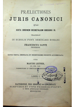 Praelectiones Juris Canonici liber I / Praelectiones Juris Canonici liber II 1898 r.