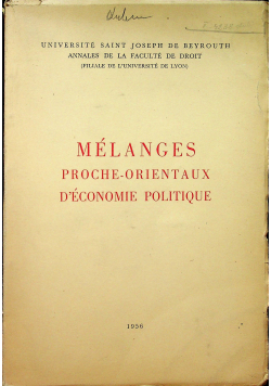 Melanges Proche Orientaux Deconomie Politique