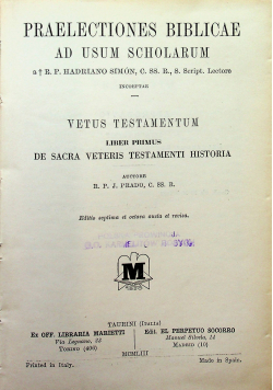 Praelectiones Biblicae ad Usum Scholarum Vetus Testamentum