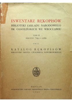 Inwentarz Rękopisów Tom II 1949 r.