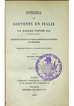 Interieur des Couvents en Italie 1863 r.