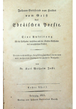 Johann Gottfried von Server vom Geist der Eibraifchen Poesie 1825 r.