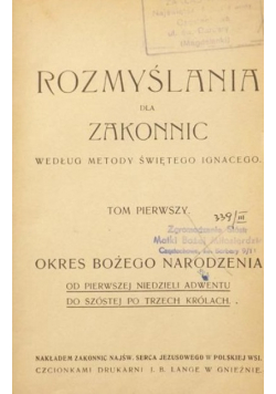 Rozmyślania dla zakonnic Tom I 1926 r.