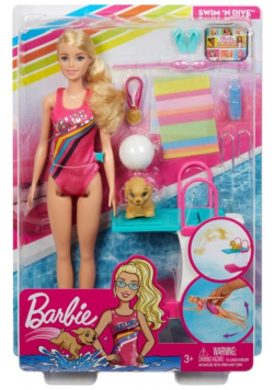 Barbie Zestaw Lalka pływaczka z pieskiem
