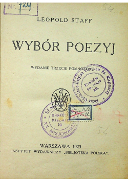 Staff Wybór poezyj 1923r