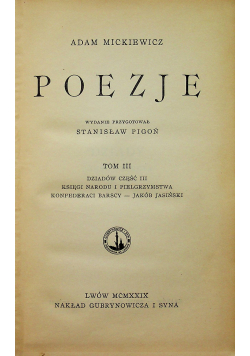 Mickiewicz Poezje Tom III 1929 r.