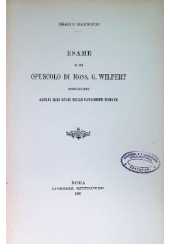 Esame di un Opuscolo Di Mons G Wilpert 1909 r