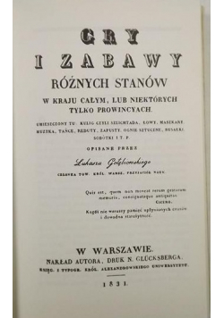 Gry i zabawy różnych stanów reprint z 1831 r