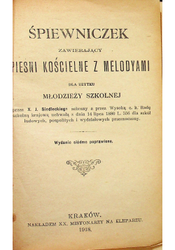 Śpiewniczek zawierający pieśni Kościelne z melodyami 1918 r