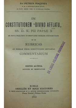 In Constitutionem Divino Afflatu 1912r
