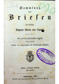 Sammlung von Briefen des heiligen Alphons Maria von Liguori 1865 r.