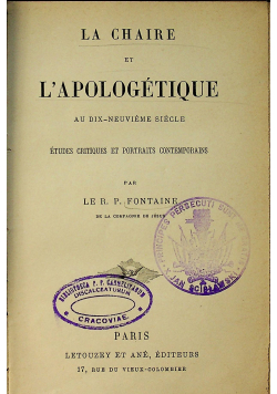 La Chaire et L apologetique 1887 r