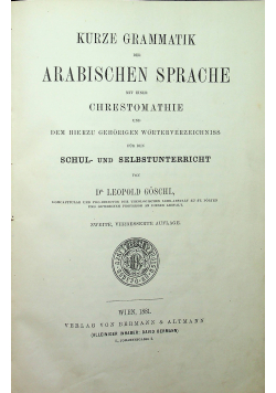 Kurze Grammatik Arabischen Sprache 1881 r.