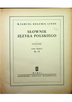 Słownik języka polskiego Tom III Reprint z 1857 r.