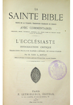 La Sainte Bible L Ecclesiaste 1877 r.