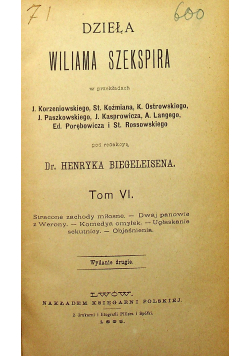 Dzieła Wiliama Szekspira tom 6 1895 r.
