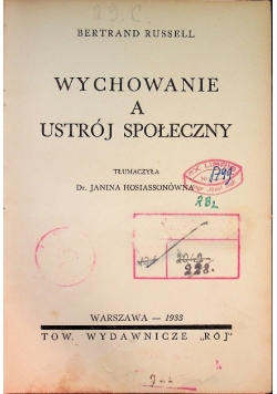 Wychowanie a ustrój społeczny 1933 r.