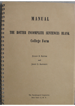 Manual the Rotter Incomplete Sentences Blank College Form 1950 r.