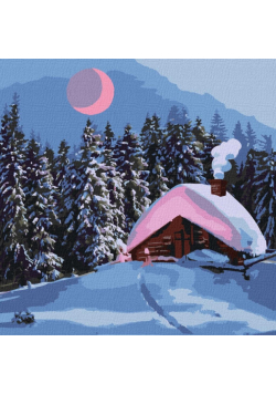 Malowanie po numerach - Zaśnieżona chata 40x40cm