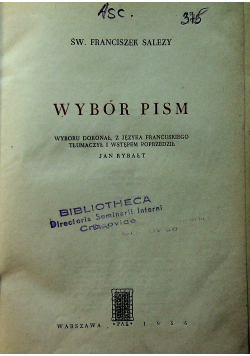Św Franciszek Salezy Wybór pism