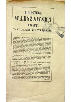 Biblioteka Warszawska październik zeszyt LXXXII 1847 r.