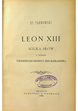 Leon XIII Kilka słów z powodu pięćdziesiątej rocznicy jego kapłaństwa 1888 r.