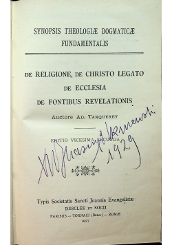 Synopsis Theologie Dogmatice Fundamentalis 1927 r.