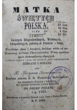 Matka Świętych Polska styczeń luty 1850 r.
