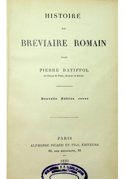 Historie du Breviaire Romain 1895 r.